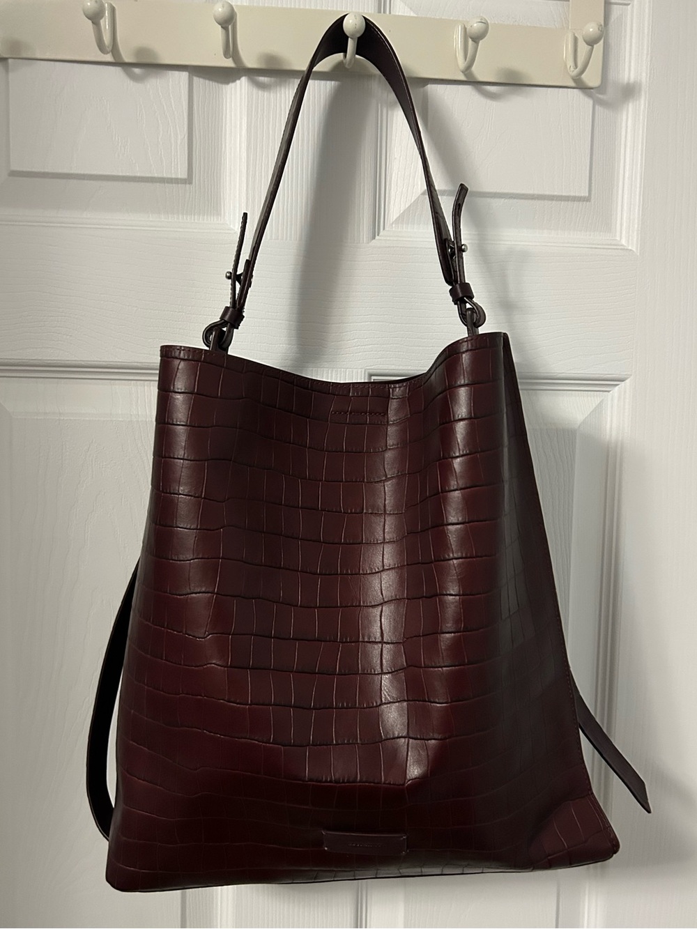 AllSaints Croc-Embossed Shoulder Tote in Deep Wine